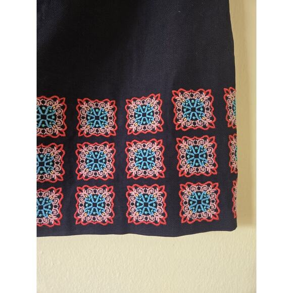 Boden Women Katrina Skirt Sz 10 Navy Blue Embroidered Geometric 100% Cotton Boho - Picture 3 of 4